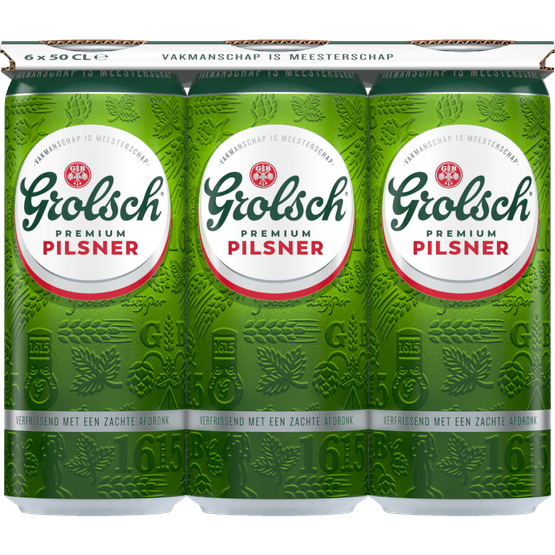 Foto van Grolsch Pilsener 6x50 cl op witte achtergrond