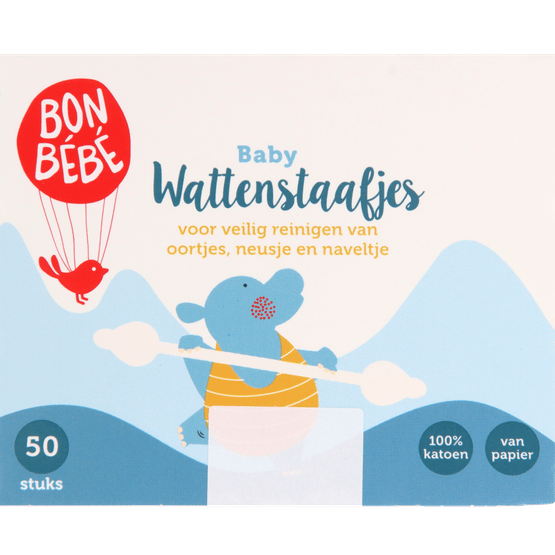 Foto van Bonbébé Baby wattenstaafjes op witte achtergrond