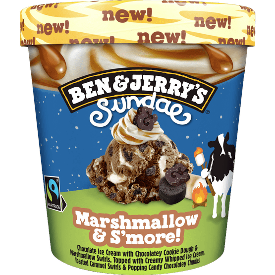 Foto van Ben & Jerry's Sundae marshmallow & s more op witte achtergrond