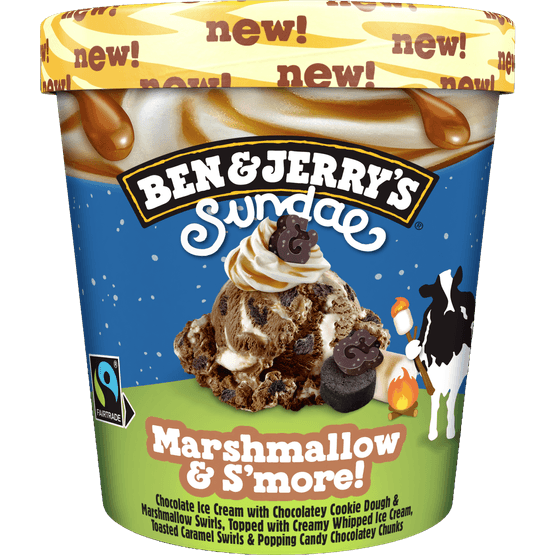 Foto van Ben & Jerry's Sundae marshmallow & s more op witte achtergrond