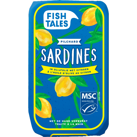 Foto van Fish Tales Sardines in olijfolie citroen op witte achtergrond