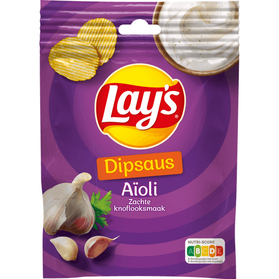 Foto van Lay's Dipsaus aioli op witte achtergrond