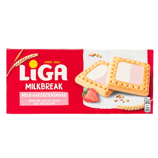 Foto van Liga Milkbreak melk aardbei 6 x 2 stuks op witte achtergrond