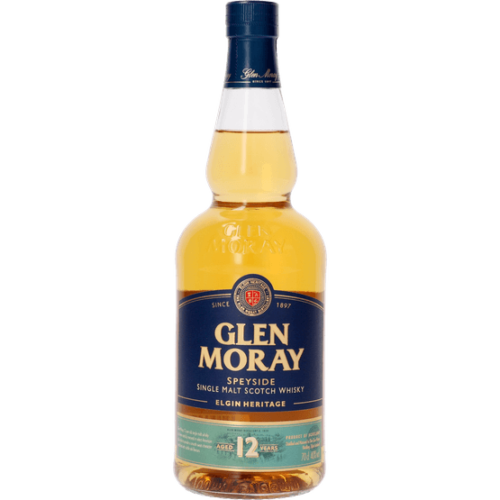 Foto van Glen Moray Whisky 12 years Schotland op witte achtergrond