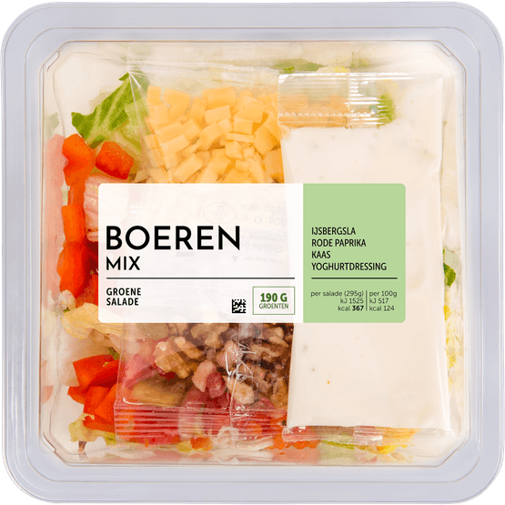 Foto van Fresh & easy Saladeschotel boeren stijl op witte achtergrond