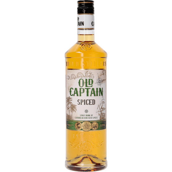 Foto van Old Captain Rum spiced op witte achtergrond