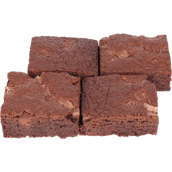 Foto van Vers afbak Brownie met choco topping op witte achtergrond