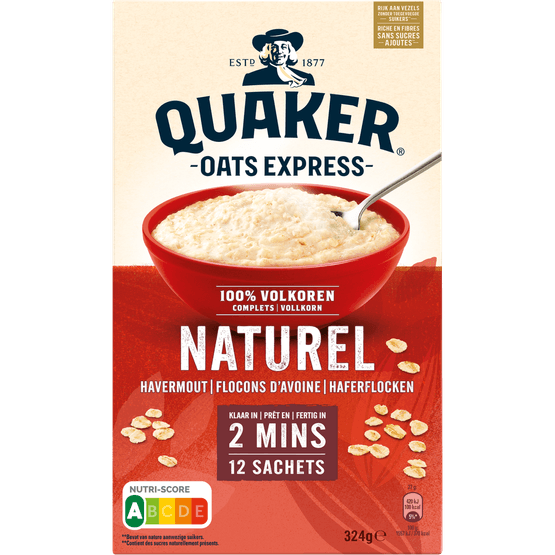 Foto van Quaker Havermout naturel op witte achtergrond