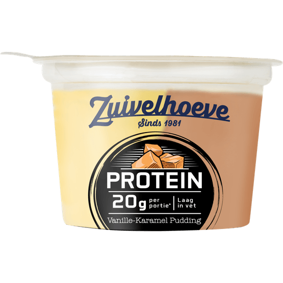 Foto van Zuivelhoeve High protein pudding vanille karamel op witte achtergrond