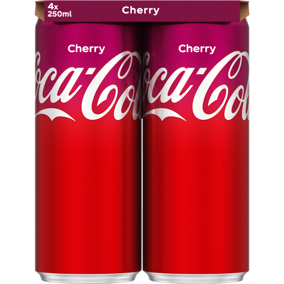 Foto van Coca-Cola Regular cherry 4x25 cl op witte achtergrond