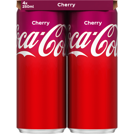 Foto van Coca-Cola Regular cherry 4x25 cl op witte achtergrond