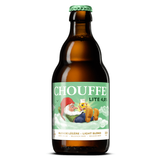 Foto van La Chouffe Lite op witte achtergrond