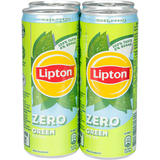 Foto van Lipton Ice tea green zero 4x25 cl op witte achtergrond