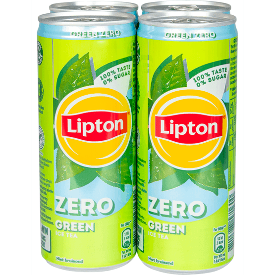 Foto van Lipton Ice tea green zero 4x25 cl op witte achtergrond