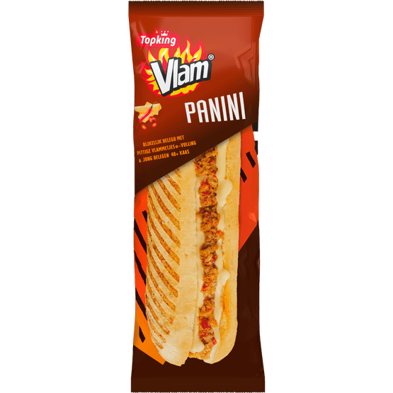 Foto van Topking Vlam panini heet gekruid vlees-kaas op witte achtergrond