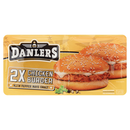 Foto van Danlers Premium chickenburger 2 stuks op witte achtergrond