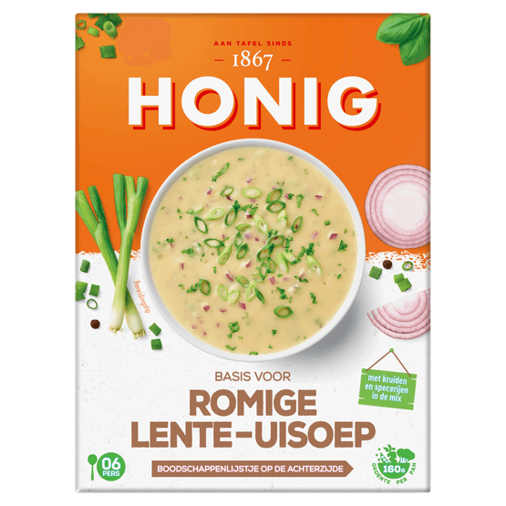 Foto van Honig Lente-ui soep op witte achtergrond