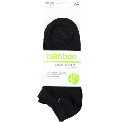  Bamboo sneakersocks 3-pack zwart 35/38