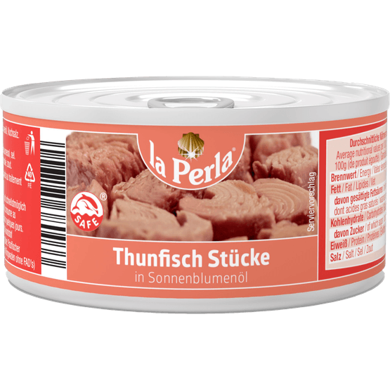 Foto van La Perla Tonijn in olie op witte achtergrond