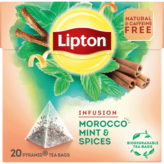 Foto van Lipton Kruidenthee morrocco mint 20 zk. op witte achtergrond