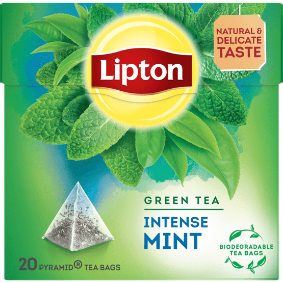 Foto van Lipton Groene thee intense mint 20 zk. op witte achtergrond