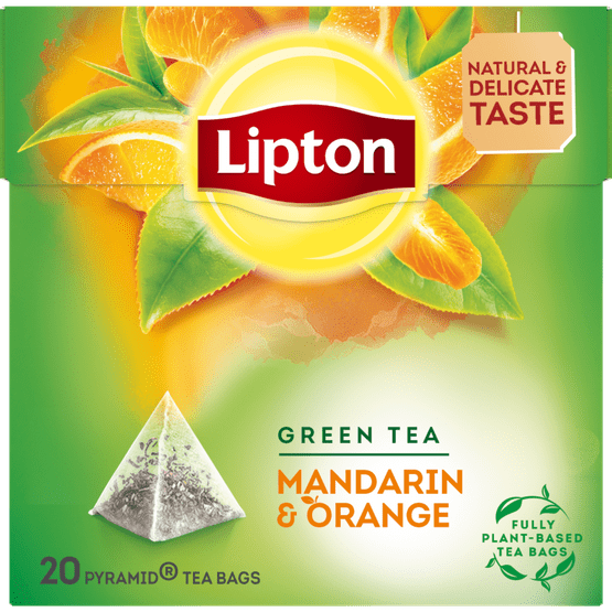 Foto van Lipton Groene thee mandarin orange 20 zk. op witte achtergrond