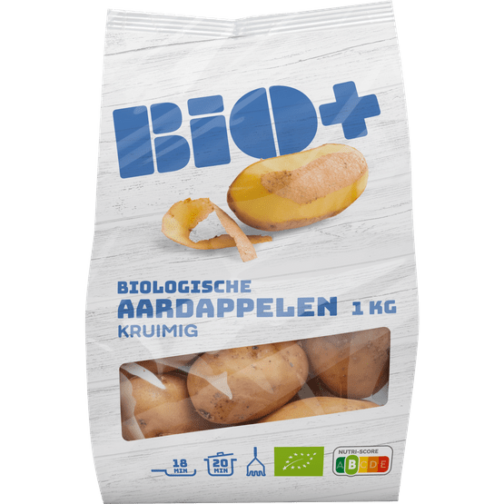 Foto van Bio+ Biologische aardappelen kruimig op witte achtergrond