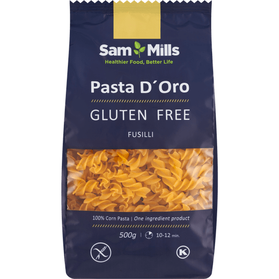 Foto van Sammills Pasta d'oro mais glutenvrij op witte achtergrond