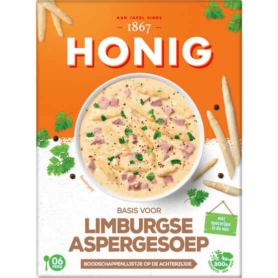Foto van Honig Limburgse aspergesoep op witte achtergrond