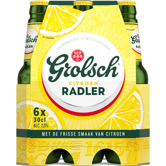 Foto van Grolsch Radler citroen 2% op witte achtergrond