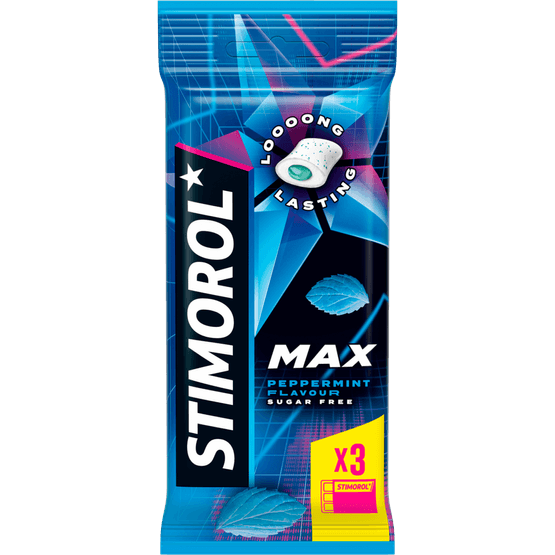 Foto van Stimorol Kauwgom max peppermint 3 stuks op witte achtergrond