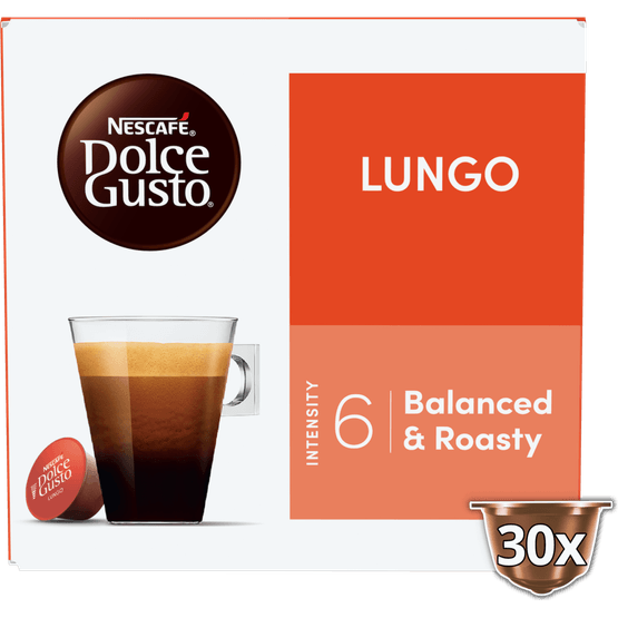 Foto van Nescafé Dolce gusto lungo sterkte 6 op witte achtergrond