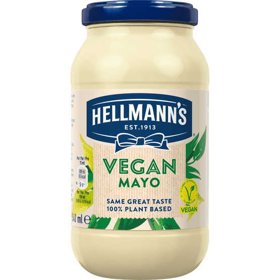 Foto van Hellmann's Mayonaise vegan op witte achtergrond