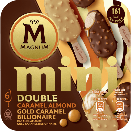 Foto van Ola Magnum mini double gold caramel billionair 6 st. op witte achtergrond