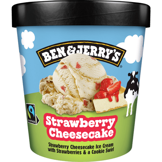 Foto van Ben & Jerry's Strawberry cheescake op witte achtergrond