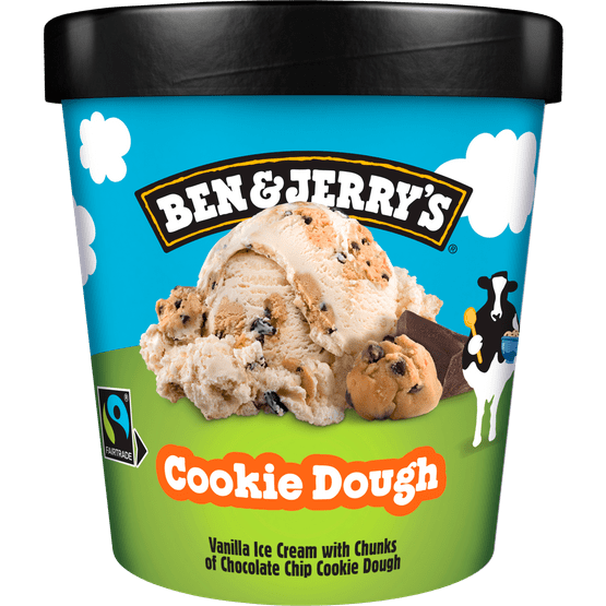 Foto van Ben & Jerry's Cookie dough op witte achtergrond