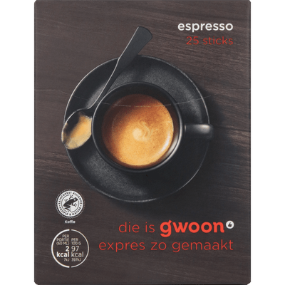 G'woon Oploskoffie espresso 25 sticks