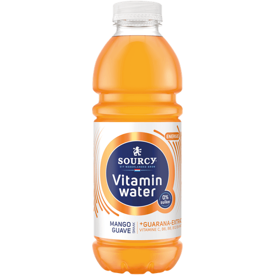 Foto van Sourcy Vitaminwater mango-guave op witte achtergrond