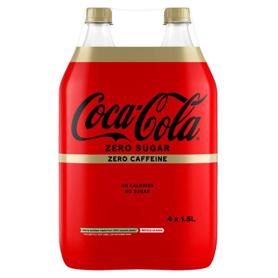 Foto van Coca-Cola Zero caffeinevrij 4x 1.5 l op witte achtergrond