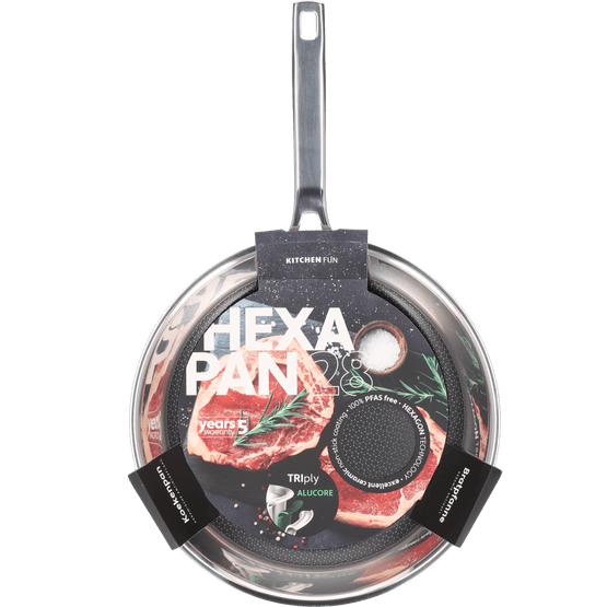 Foto van Hexa Kitchen Fun koekenpan rvs 28 cm op witte achtergrond