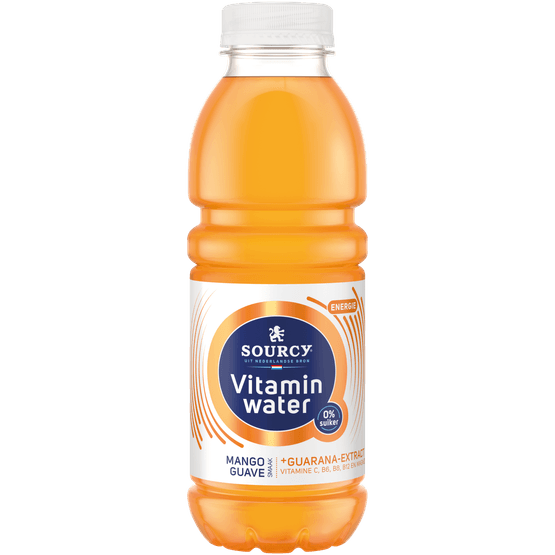 Foto van Sourcy Vitaminwater mango-guave op witte achtergrond