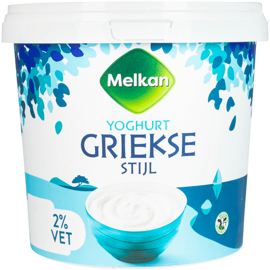 Foto van Melkan Yoghurt griekse stijl 2% vet op witte achtergrond
