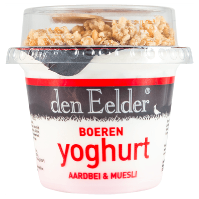 Den Eelder Boeren yoghurt met muesli en aardbei