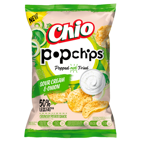 Foto van Chio Popchips sour cream & onion op witte achtergrond