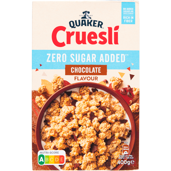 Foto van Quaker Cruesli zero suger choc op witte achtergrond