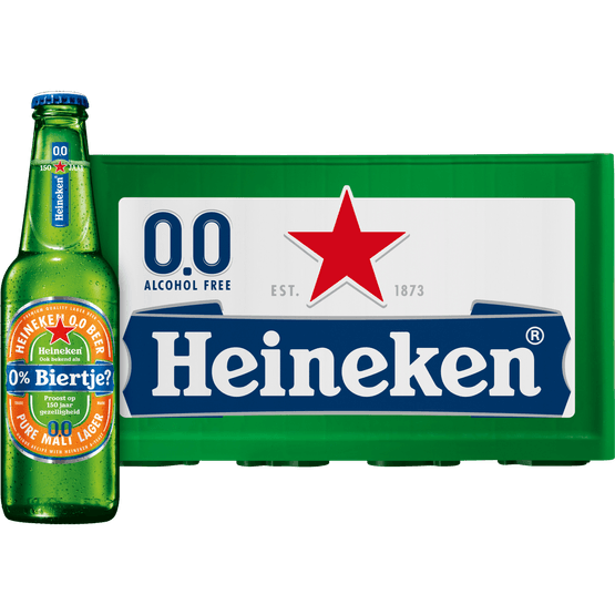 Foto van Heineken Pilsener alcoholvrij krat op witte achtergrond