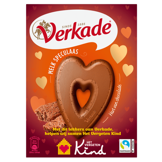 Foto van Verkade Chocolade hart melk speculaas op witte achtergrond