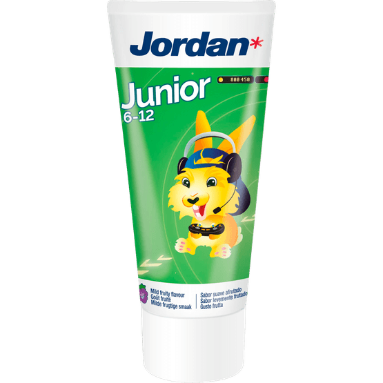 Foto van Jordan Junior tandpasta 6 -12 jaar op witte achtergrond