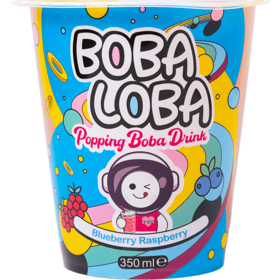 Foto van Boba Loba Blueberry raspberry op witte achtergrond