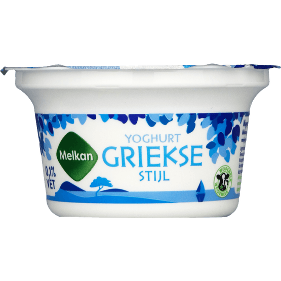 Foto van Melkan Yoghurt griekse stijl 0.1% vet op witte achtergrond